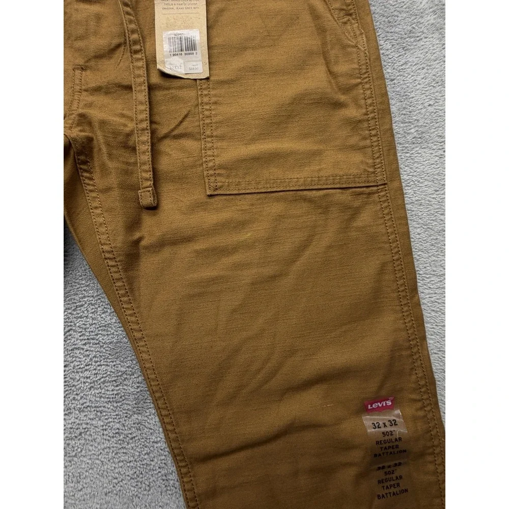 Levi's 502‎ Battalion Pants Mens Measured 33x31 Brown Chino Regular Fit Canvas